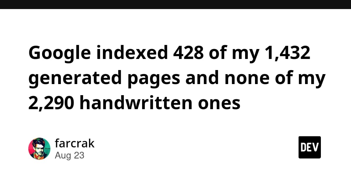 Google indexed 428 of my 1,432 generated pages and none of my 2,290 handwritten ones