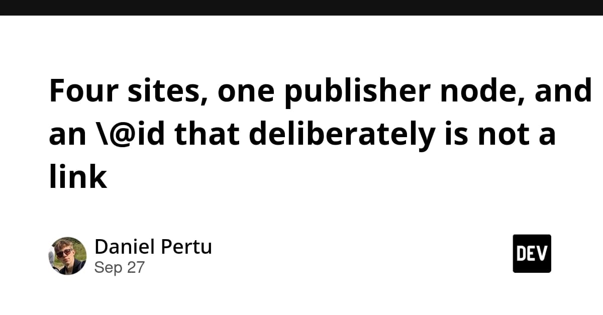 Four sites, one publisher node, and an @id that deliberately is not a link